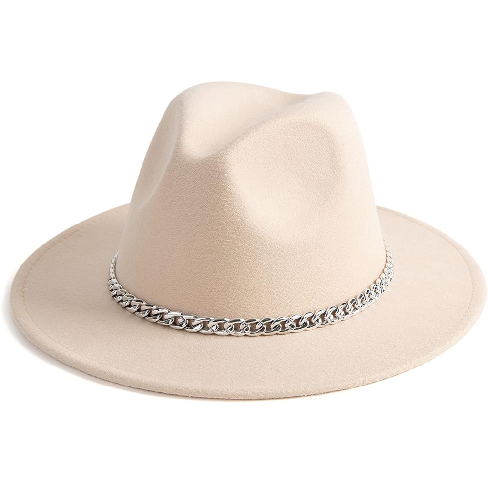 Cream Fedora with Silver Chain